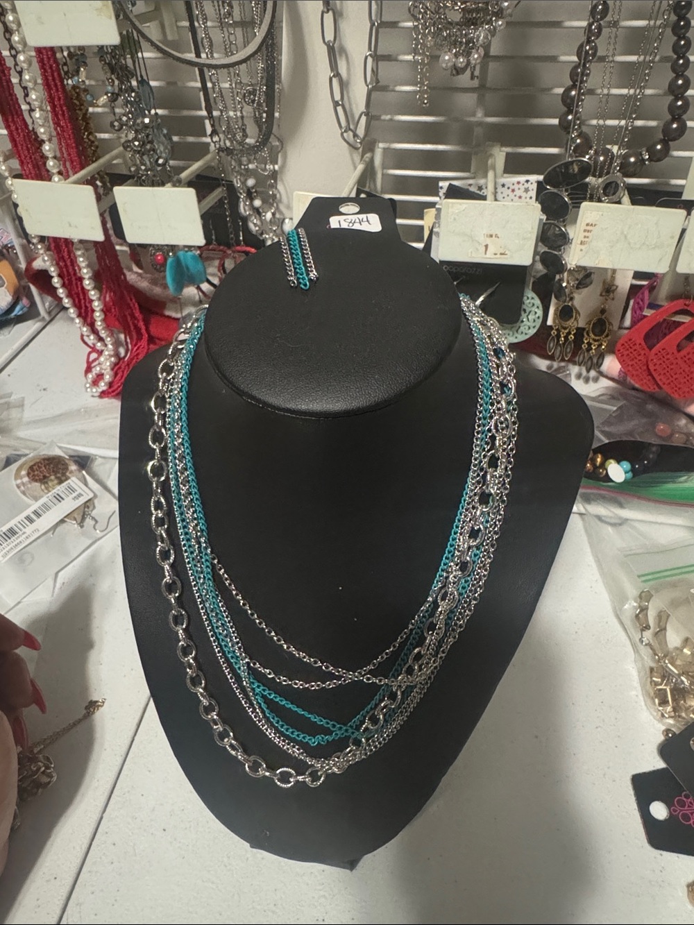 Multi-Chain Silver and Teal Necklace - Women Jewelry